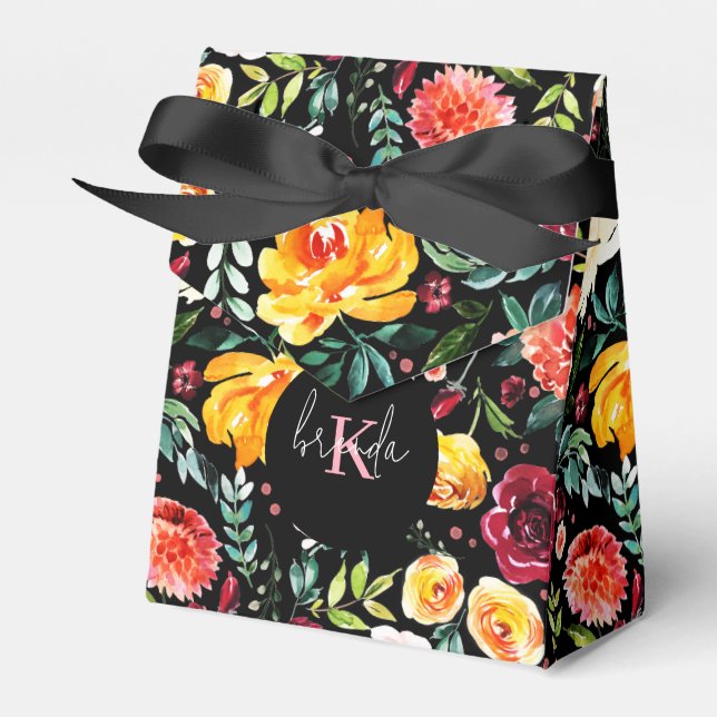 Colourful watercolors garden flowers pattern favour box (Front Side)