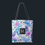 Colourful Watercolors Summer Flowers Pattern Tote Bag<br><div class="desc">Colourful flowers loose watercolors illustration modern trendy seamless pattern.
Black square accent and customisable monogram.</div>