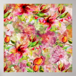 Colourful Watercolors Summer Lily Illustration Poster