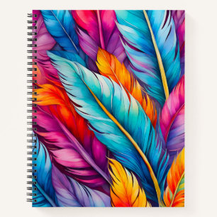 Colourful Watercolour Feather Art Spiral Notebook