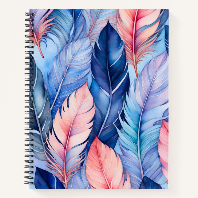 Colourful Watercolour Feather Art Spiral Notebook (Front)