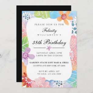 Colourful Watercolour Floral Birthday Invitation