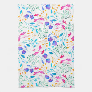 Colourful Watercolour Floral Kitchen Tea Towel