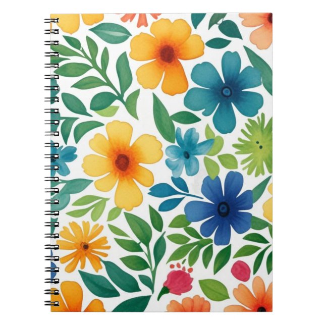 Colourful Watercolour Flowers Notebook (Front)