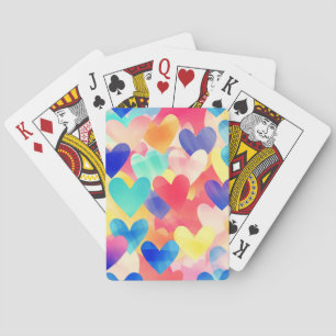Colourful Watercolour Hearts Playing Cards