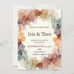 Colourful Watercolour Ink Splash Bohemian Wedding Invitation