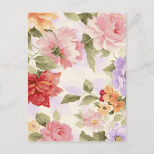 Colourful Watercolour Peony Flowers Postcard