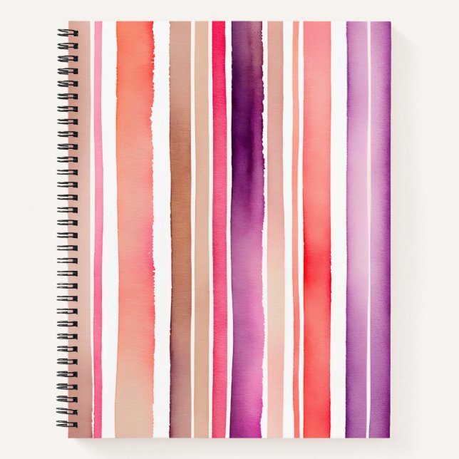 Colourful Watercolour Stripes Spiral Notebook (Front)