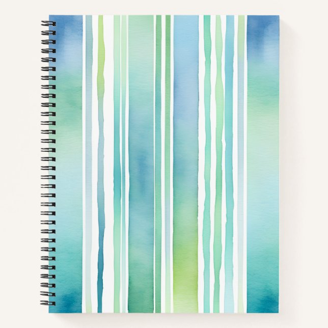 Colourful Watercolour Stripes Spiral Notebook (Front)