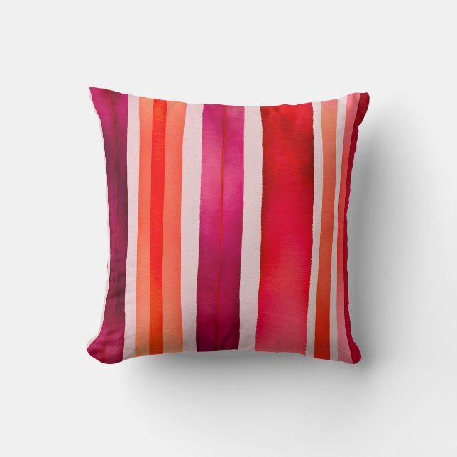 Colourful Watercolour Stripes Square Throw Pillow (Front)