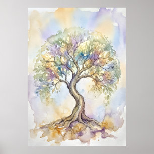 Colourful Watercolour Tree of Life Fantasy Pastel Poster