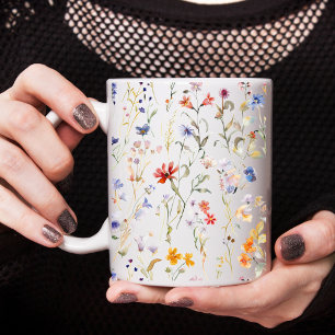 Colourful watercolour wild flower coffee mug