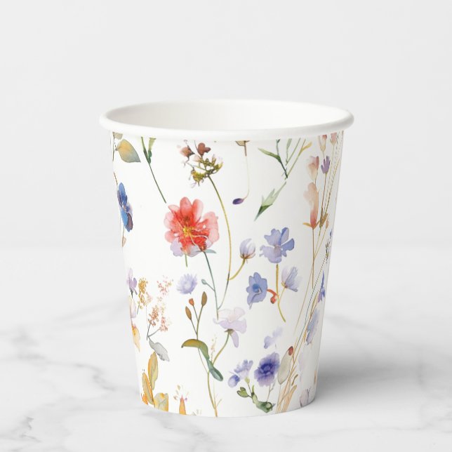 Colourful watercolour wild flower paper cups (Back)