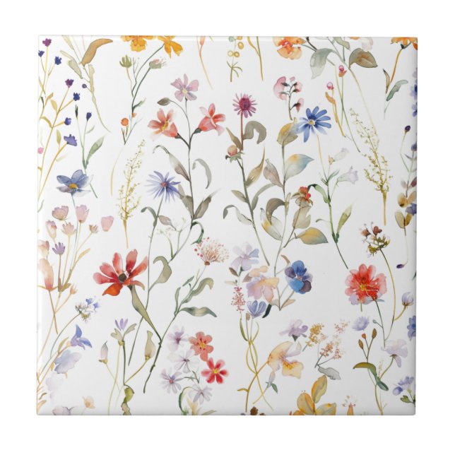 Colourful watercolour wild flower tile (Front)
