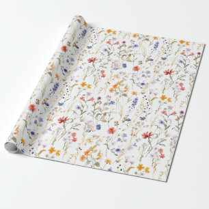 Colourful watercolour wild flower wrapping paper