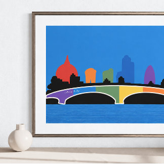 Colourful Waterloo Bridge London Skyline Art Poster