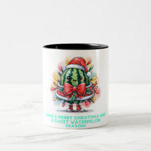 Colourful watermelon Christmas tree Two-Tone Coffee Mug
