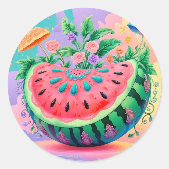 Colourful watermelon for Summer Classic Round Sticker (Front)