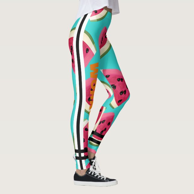 Colourful watermelon l Workout Blue Black text Leggings (Right)