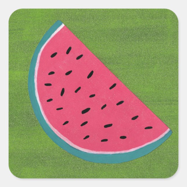 Colourful Watermelon Slice on Green Square Sticker (Front)