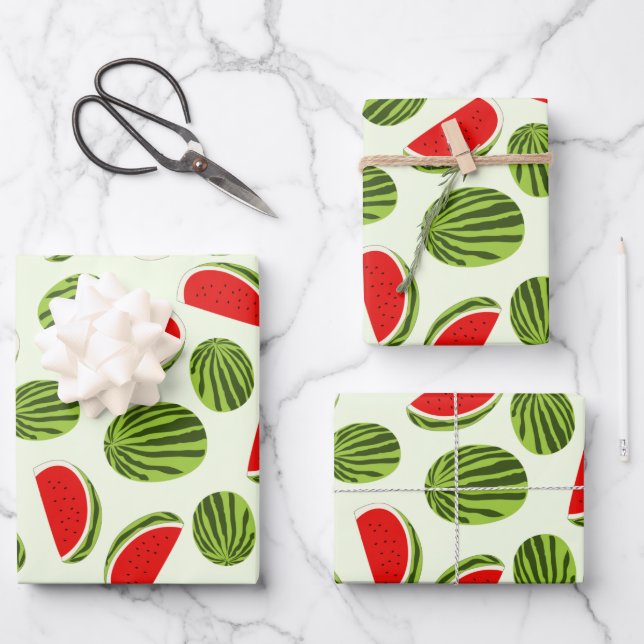 Colourful Watermelon Summer Fruit Pattern Wrapping Paper Sheet (Front)