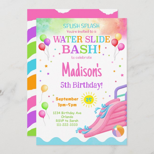 Colourful Waterslide Birthday Bash Invitation (Front/Back)