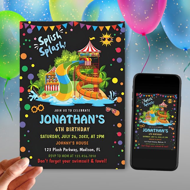 Colourful Waterslide Birthday | Splash Party  Invitation (Creator Uploaded)