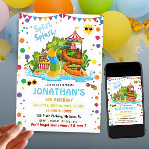 Colourful Waterslide Birthday   Splash Party  Invitation