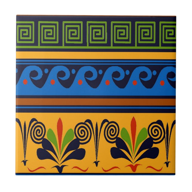 Colourful Wave and Flowers Tile (Front)
