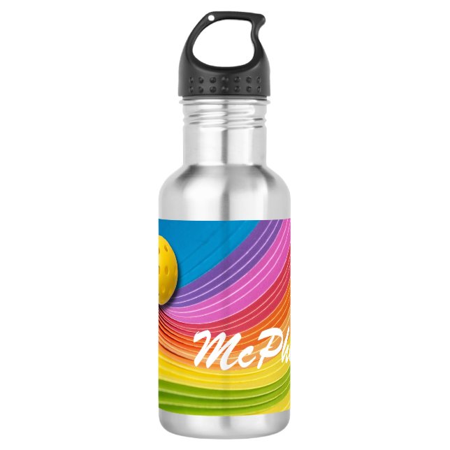 Colourful Wave design Pickleball personalise Name 532 Ml Water Bottle (Front)
