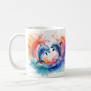 Colourful wave heart dolphin coffee mug