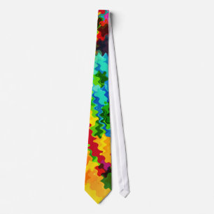 Colourful Wave Retro Painting Abstract Art Tie