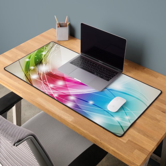 Colourful Waves Beige Background Desk Mat (Office 2)