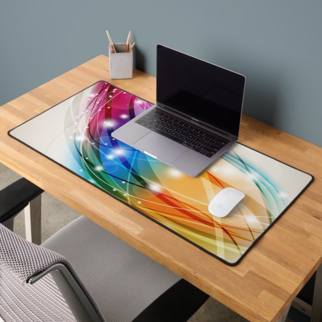Colourful Waves Beige Background Desk Mat (Office 2)