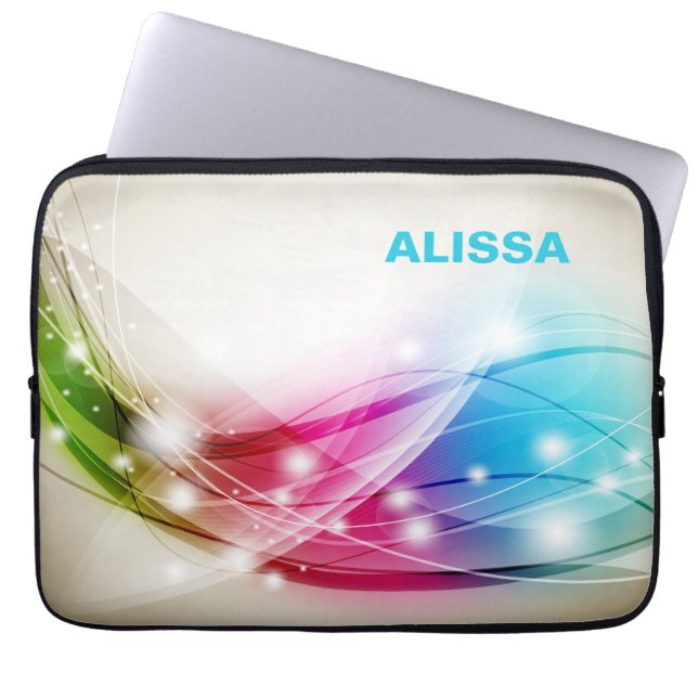 Colourful Waves Beige Background Monogram Laptop Sleeve (Front)