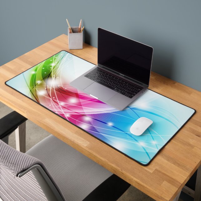 Colourful Waves Blue Background Desk Mat (Office 2)