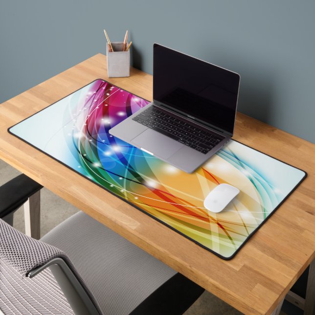 Colourful Waves Blue Background Desk Mat (Office 2)