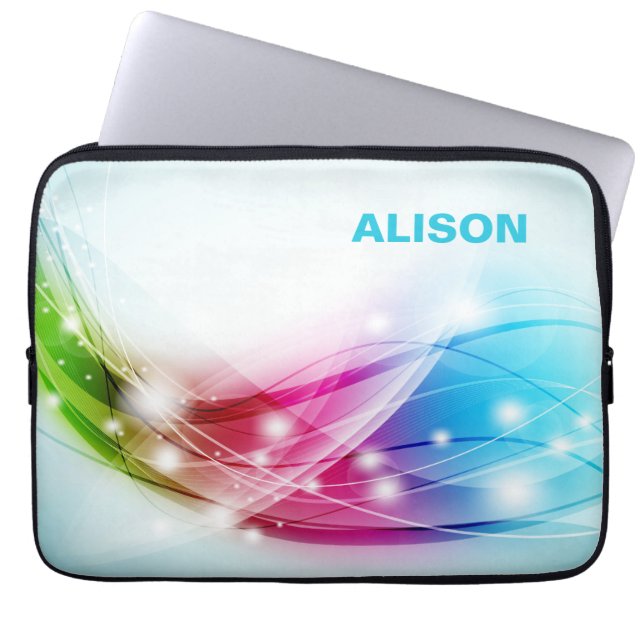 Colourful Waves Blue Background Monogram Laptop Sleeve (Front)