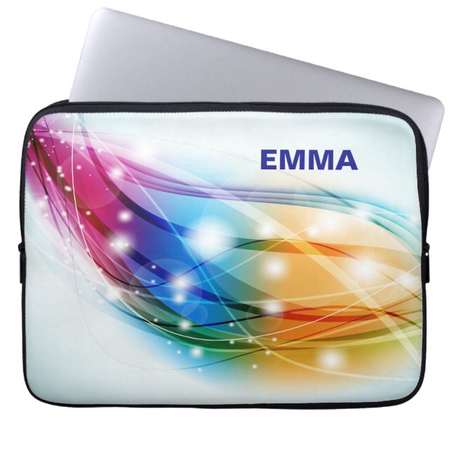 Colourful Waves Blue Background Monogram Laptop Sleeve (Front)