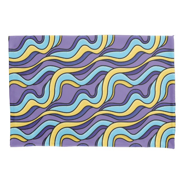 Colourful Waves Funky Retro Modern Pattern Pillow  Pillowcase (Front)