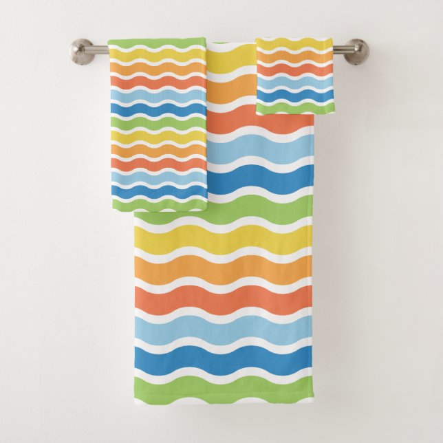Colourful Waves Pattern Bath Towel Set (Insitu)