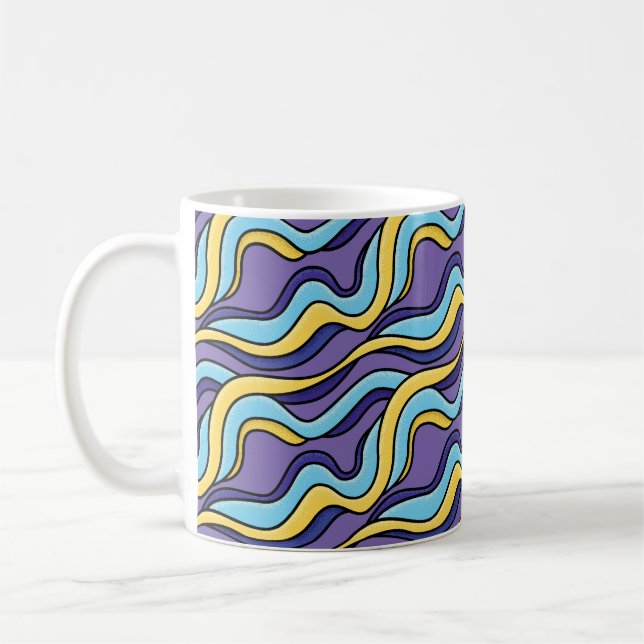 Colourful Waves Pattern Funky Retro Modern Abstrac Coffee Mug (Left)