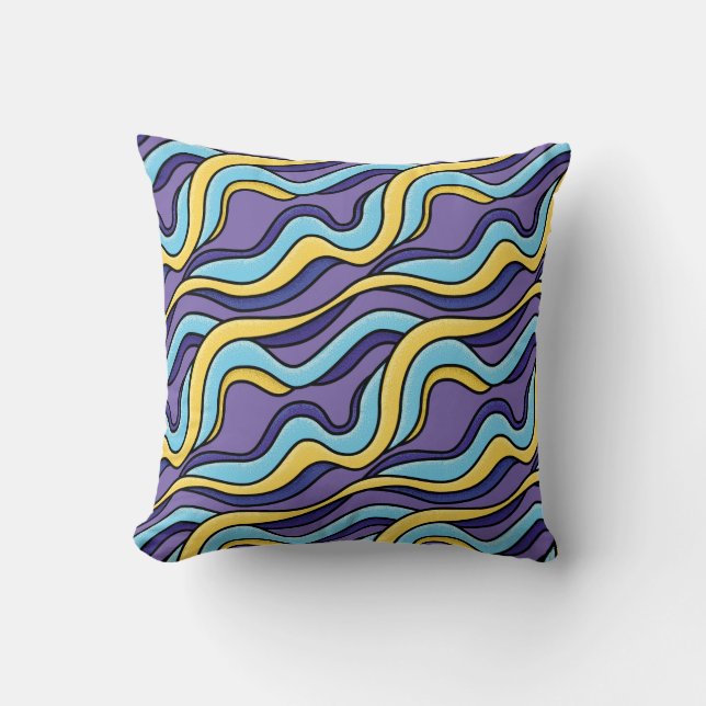 Colourful Waves Pattern Funky Retro Modern Abstrac Cushion (Front)