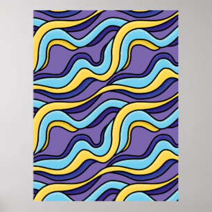 Colourful Waves Pattern Funky Retro Modern Abstrac Poster