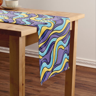 Colourful Waves Pattern Funky Retro Modern Abstrac Short Table Runner