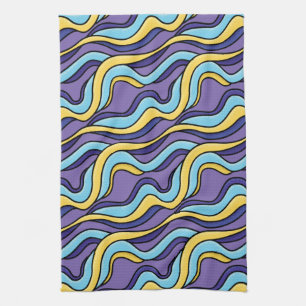 Colourful Waves Pattern Funky Retro Modern Abstrac Tea Towel