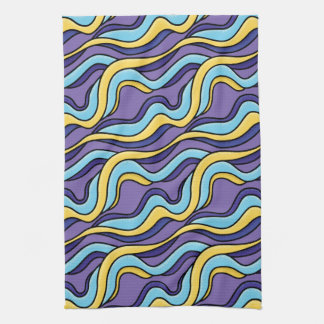 Colourful Waves Pattern Funky Retro Modern Abstrac Tea Towel