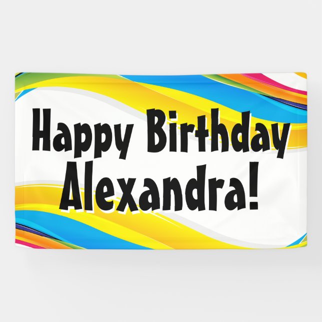 Colourful Waves Personalised Birthday Party Banner (Horizontal)
