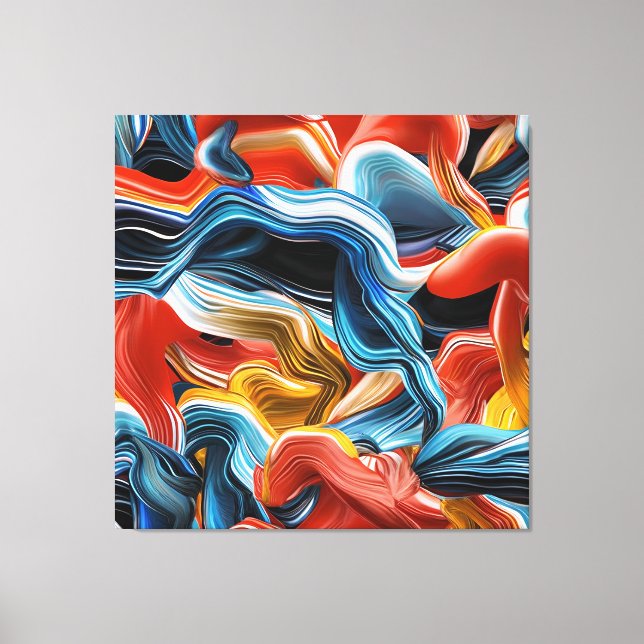 Colourful Waves Streams Blue Orange Wall Art (Front)
