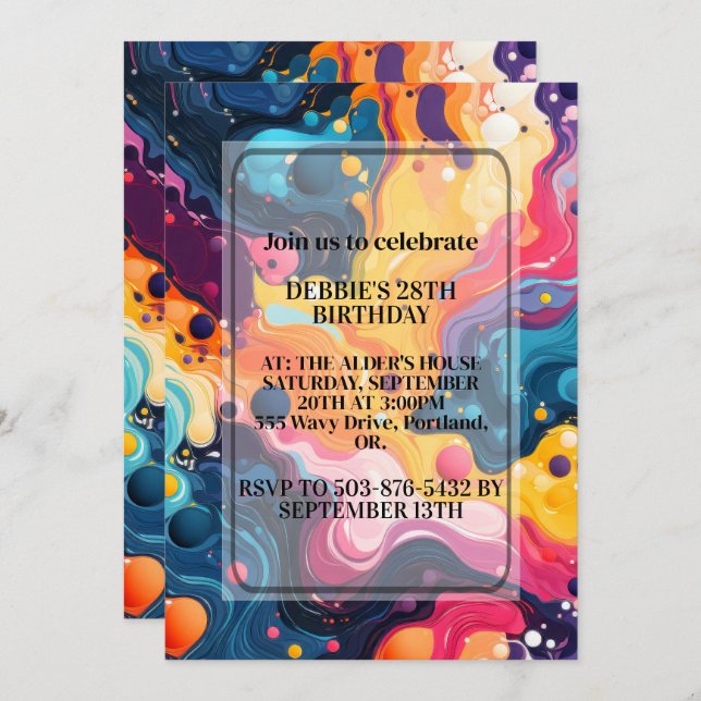 Colourful Wavy Design Birthday Party Invitation (Front/Back)